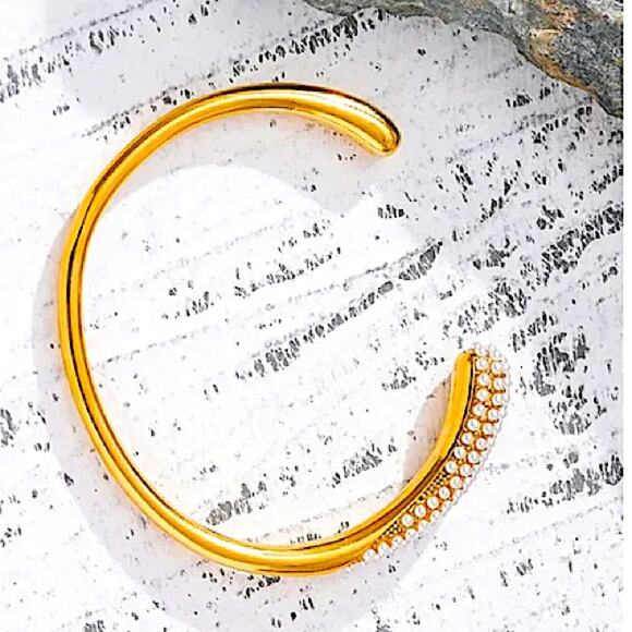 Luxury Pearl Irregular Bangle Cuff Edgy Geometric Gold Plated Women’s - Picture 5 of 9